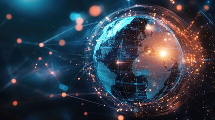 Obraz premium globe with network icon, futuristic tech 