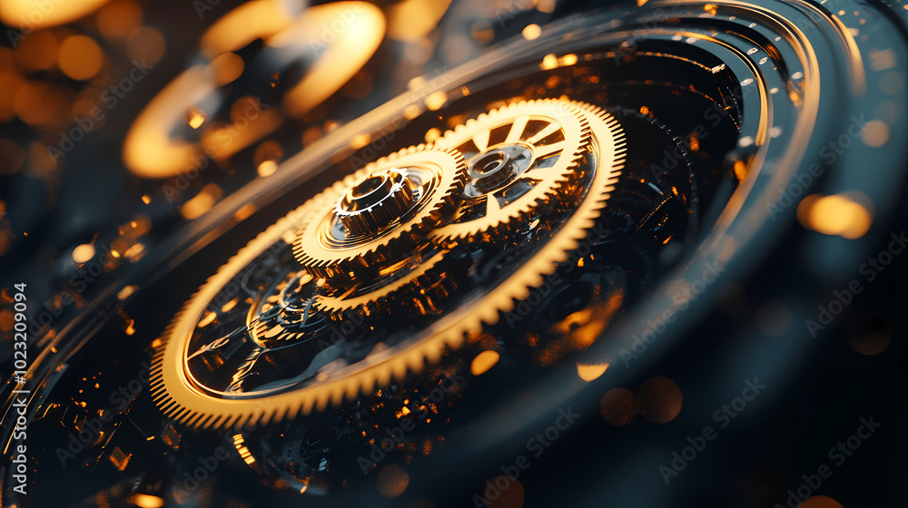 Wall mural clock gear background and abstract . 3d, rendering, illustration