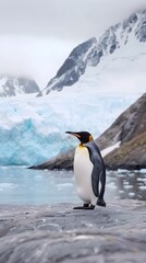 Obraz premium During the frigid season, a penguin can be seen AI generated pictures