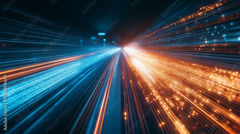 Aufkleber a dynamic image capturing vibrant streaks of blue and orange light, conveying a sense of speed and m