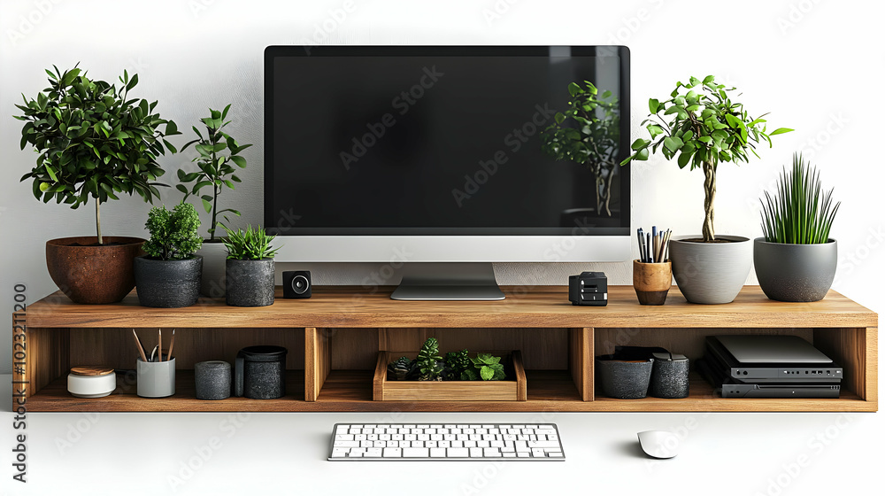 Poster 3d icon of monitor and desk organizer isolated on white background - ideal vector image for showcasi
