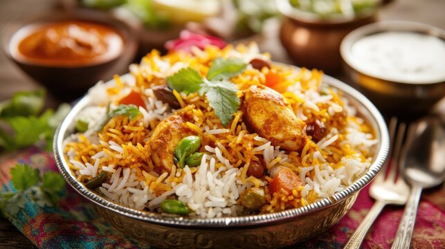 Flavorful Chicken Biryani with Mint Chutney Delight