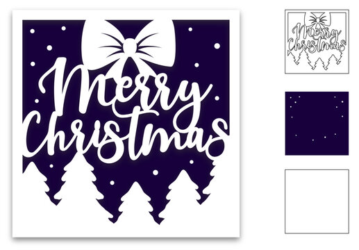 Merry Christmas layered card, svg template for cricut