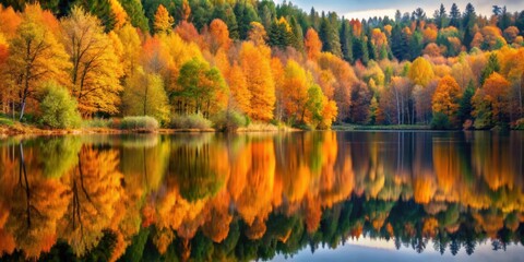 Autumn forest reflected in serene water , Fall, foliage, reflection, tranquil, trees, colorful, nature, peaceful, scenery
