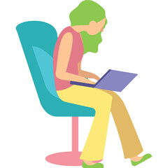 Woman with laptop on chair vector icon