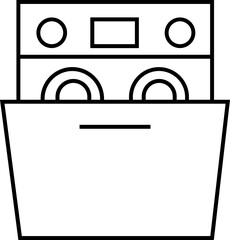 Home kitchen appliances line icon. Washing machine, microwave oven, iron, blender, vacuum cleaner. Vector