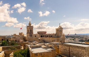 view of the church town country in Citadella Old Prison of Victoria Gozo Malta 