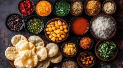 Overhead Shot of Pani Puri Ingredients Arrangement