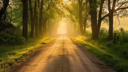 Obraz premium Sunbeams through the Trees on a Misty Morning