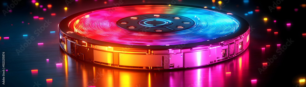 Aufkleber external hard drive with glowing holographic indicators on white background � conceptual photo for d