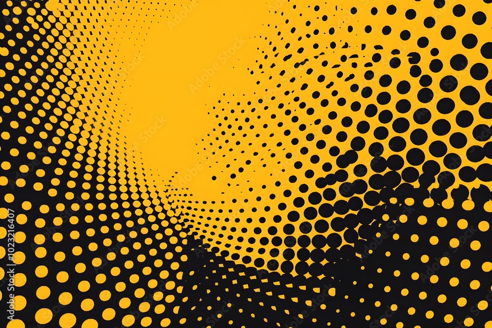Poster dynamic black and yellow halftone pattern with spiraling dots