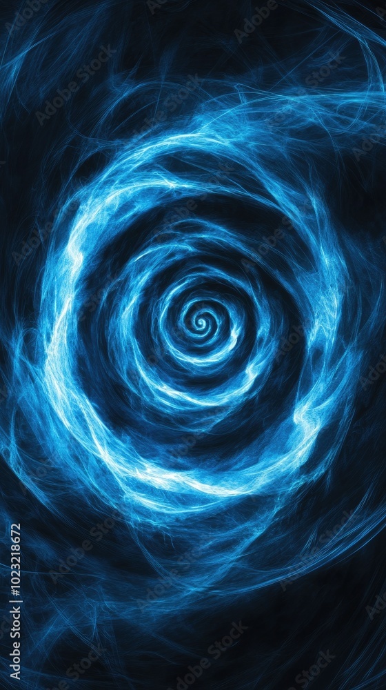 Sticker a mesmerizing blue swirl pattern, illustrating dynamic movement and energy within a dark background,