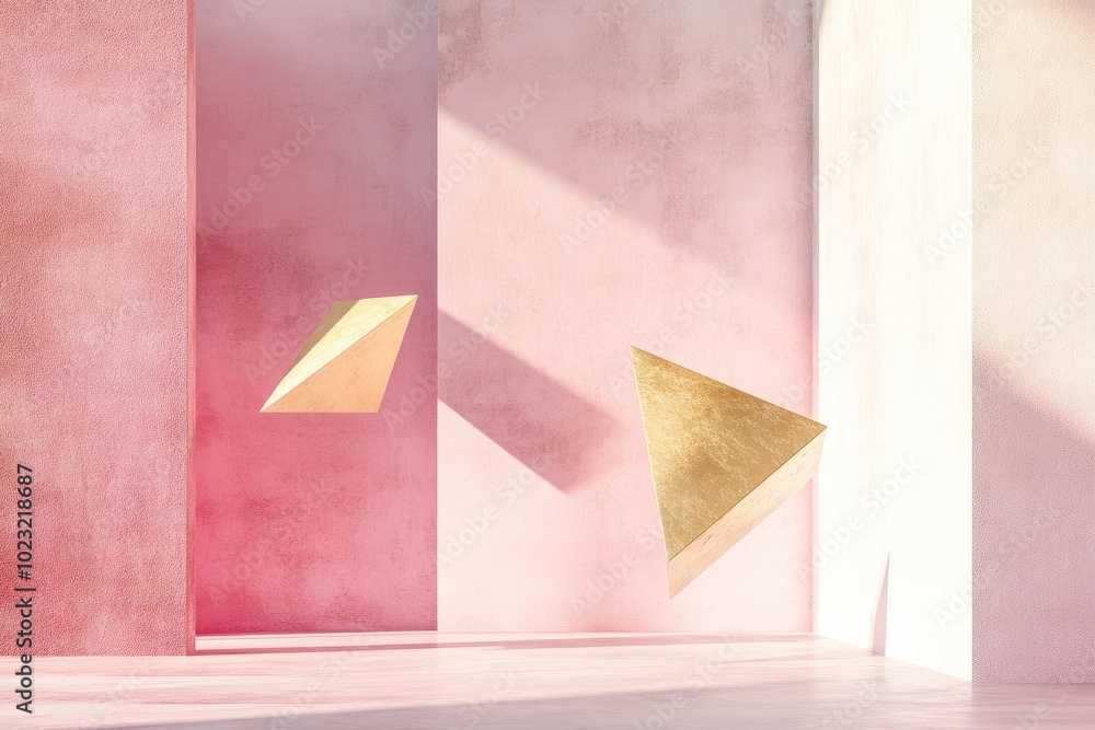 Canvas Prints a minimalist interior with soft pastel walls and geometric shapes, creating an ethereal and modern a