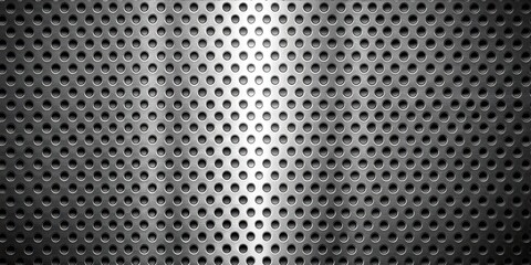 A Detailed Close-up of a Metallic Sheet with Circular Perforations Creating a Pattern of Light and Shadow