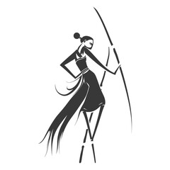Stylized Silhouette of a Woman Holding a Spear