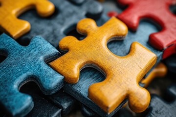 Fototapeta premium Close-up of Yellow Jigsaw Puzzle Piece Among Other Colors