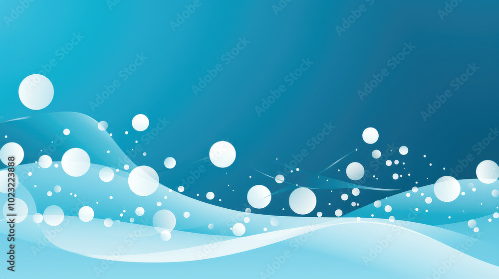 Poster modern abstract design with floating white circles and waves on a gradient blue backdrop, perfect fo