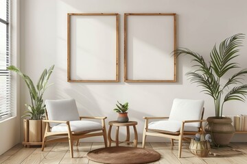 Blank picture frame mockups furniture painting indoors.