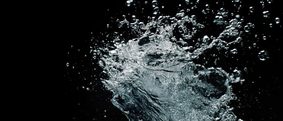 Obraz premium A dynamic splash of water captured against a dark background, showcasing the beauty and movement of liquid in fluid motion.