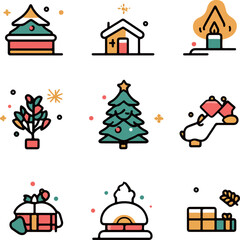 Christmas Tree and Winter House Icons