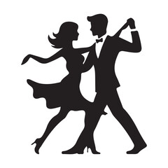 Elegant Couple Dancing Silhouette Vector Illustration, Icon Symbol Isolated on White Background