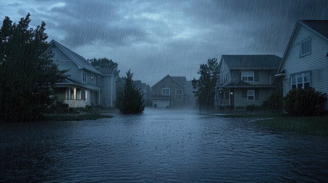 Heavy rain is flooding a suburban neighborhood