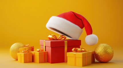 Santa Claus hat and gifts, 3D render Split-complementary color scheme 