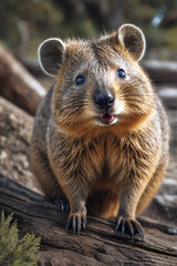 Portrait of a cute rodent quokka, a marsupial that is native to Australia