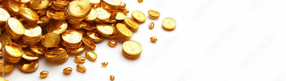 Aufkleber vector of shiny gold coins with 'dhanteras' text isolated on white background - camera zoom effect h
