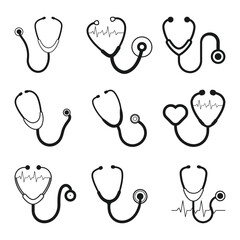 Simple stethoscope icon with heart shape. Health and medicine icons, Isolated vector illustration. Vector nurse instrument icon Illustration isolated on a white background
