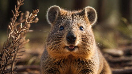 Naklejka premium Portrait of a cute rodent quokka, a marsupial that is native to Australia