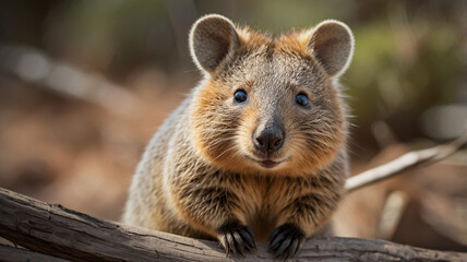 Fototapeta premium Portrait of a cute rodent quokka, a marsupial that is native to Australia
