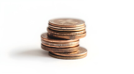 Stack of golden coins on a white background. Concept of finance, savings, investment, and wealth.