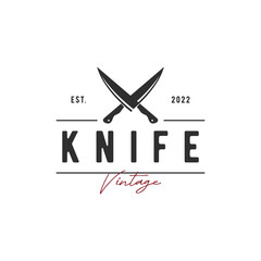 Knife logo template design with premium quality crossed retro vintage.