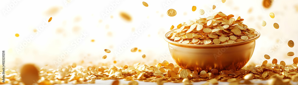Poster glossy vector of dhanteras pot of gold with isolated dhanteras text - camera movement zoom into pros