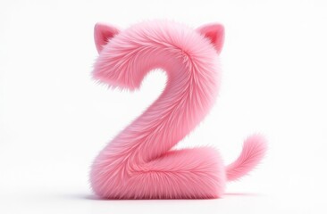 Pink fur digit. 2 or two isolated on white background. 3d render image