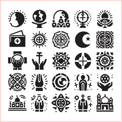 Religious symbols Set of miscellaneous religious Vector illustration icons on white background