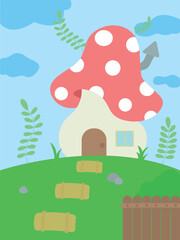 Mushroom house fly agaric on a green lawn 