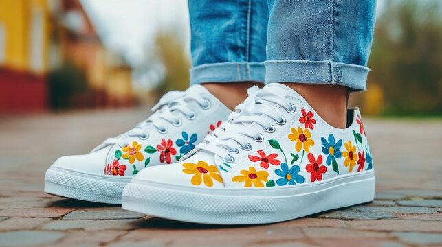 Colorful and Unique Hand Painted Sneakers Showcasing Personalized Design Expressions and Creativity  A Lifestyle Concept of Customized Footwear as a Mode of Self Expression