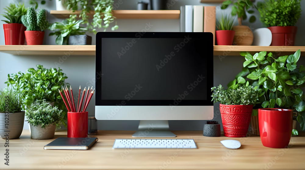 Poster 3d icon of monitor and desk organizer isolated on white background - perfect vector image for effici