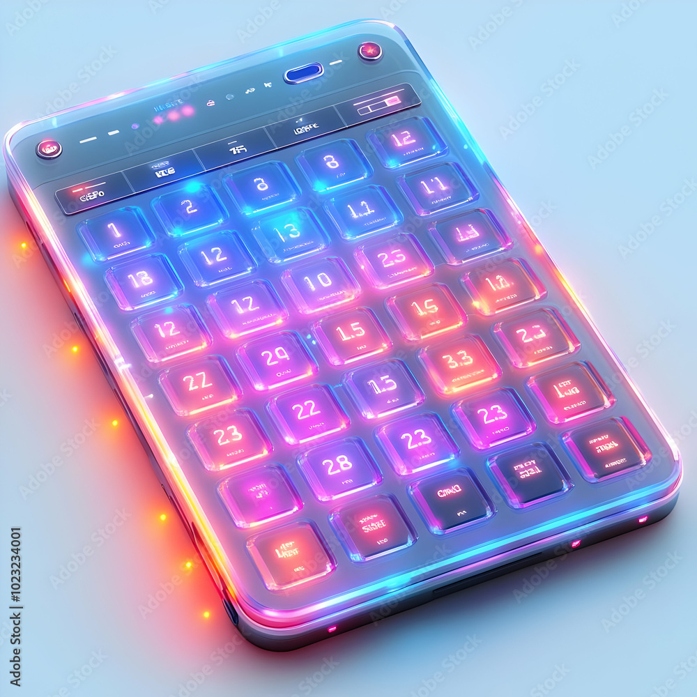 Poster holographic events digital calendar concept photo - glowing schedule on white background for smart r