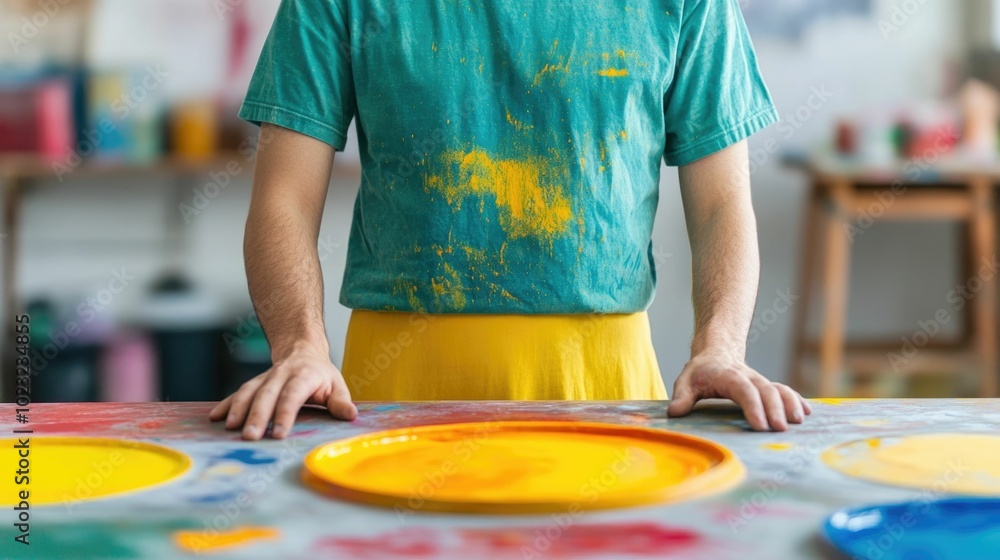 Poster person using screen printing kit and equipment to design and create their own custom graphic t shirt