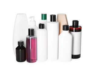 Bottles of shampoo isolated on white. Personal care product