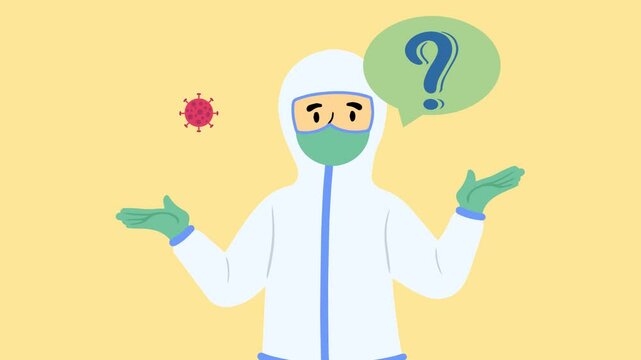 4K video Doctor Footage with doctor and APD safety on yellow Screen Background. 4k video animated doctor confused with rare or unknown diseases