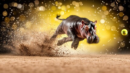 Obraz premium Playful Hippo in Motion with Dynamic Background Effects