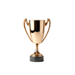 Shiny gold trophy cup symbolizing achievement and success, isolated on a white background.