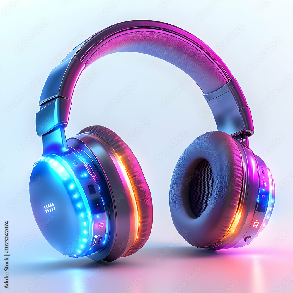 Poster headset with holographic microphone and controls isolated on white background for remote communicati