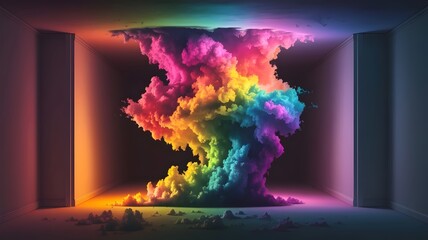 Vibrant cloud casting glow in dark empty room
