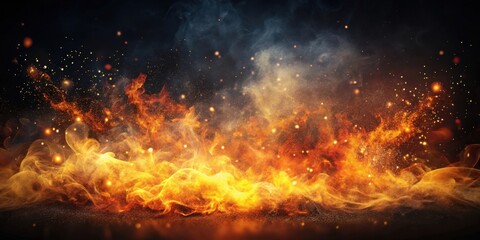 Fiery Smoke and Glowing Particles Abstract Background with Dark Atmosphere and Light Effects