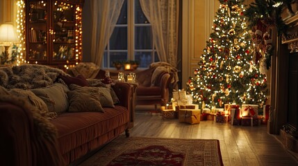 A cozy evening spent in a decorated living room, where family members share their hopes for the new year.